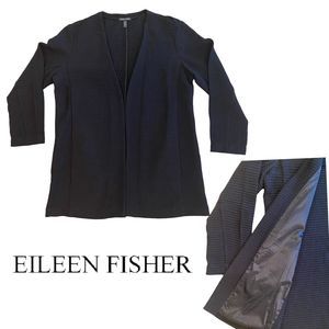 Eileen Fisher Classic Black Geometric Stretch Textured Open Front‎ Jacket Large
